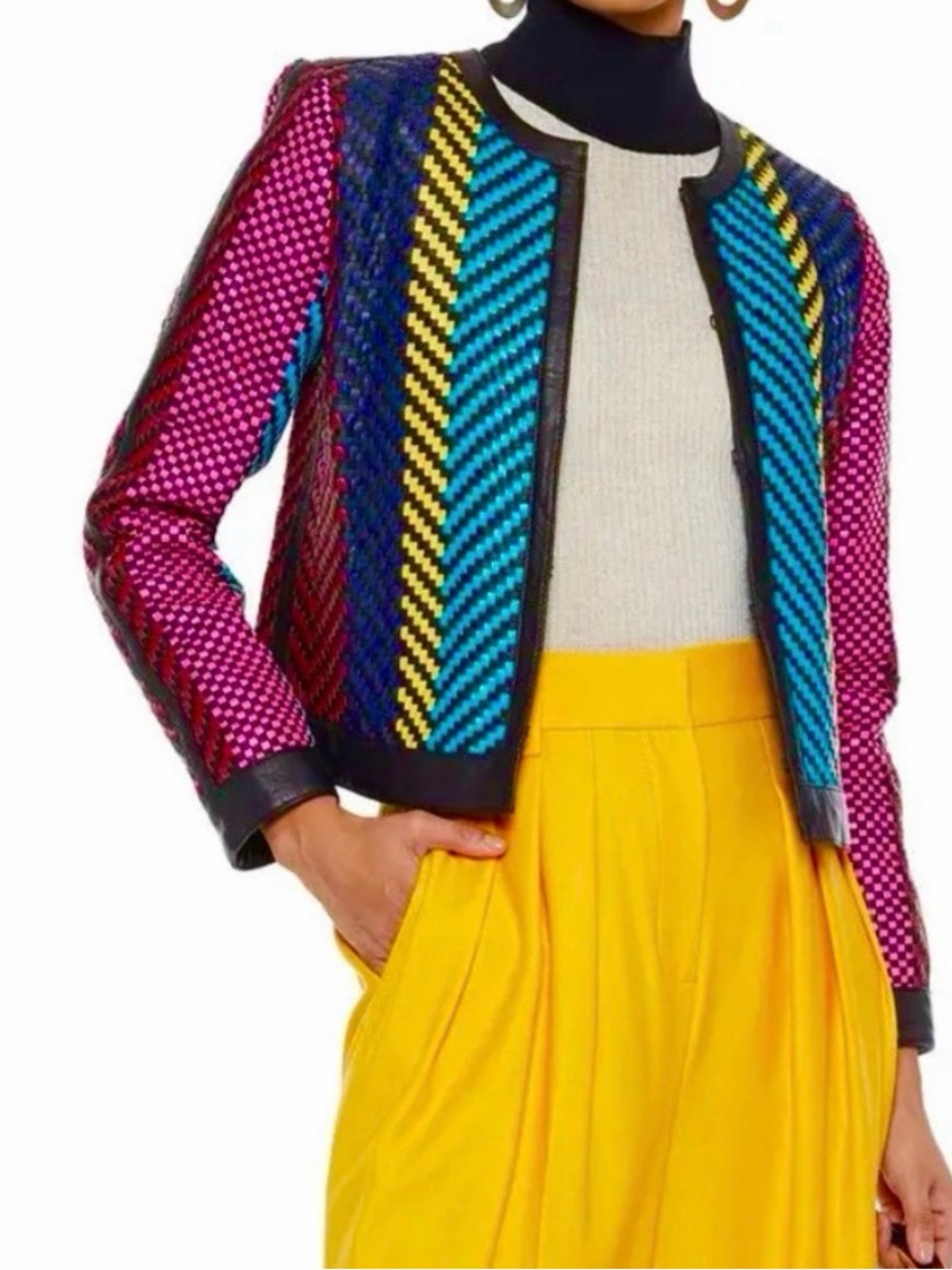 NWT Alice & Olivia Kidman Colorblock Leather Jacket